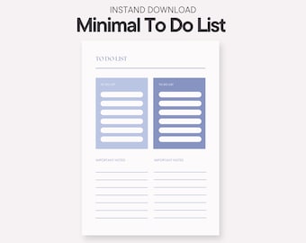 Printable To-Do List PDF | Daily Task Planner | Minimalist Productivity Template for Work or Home