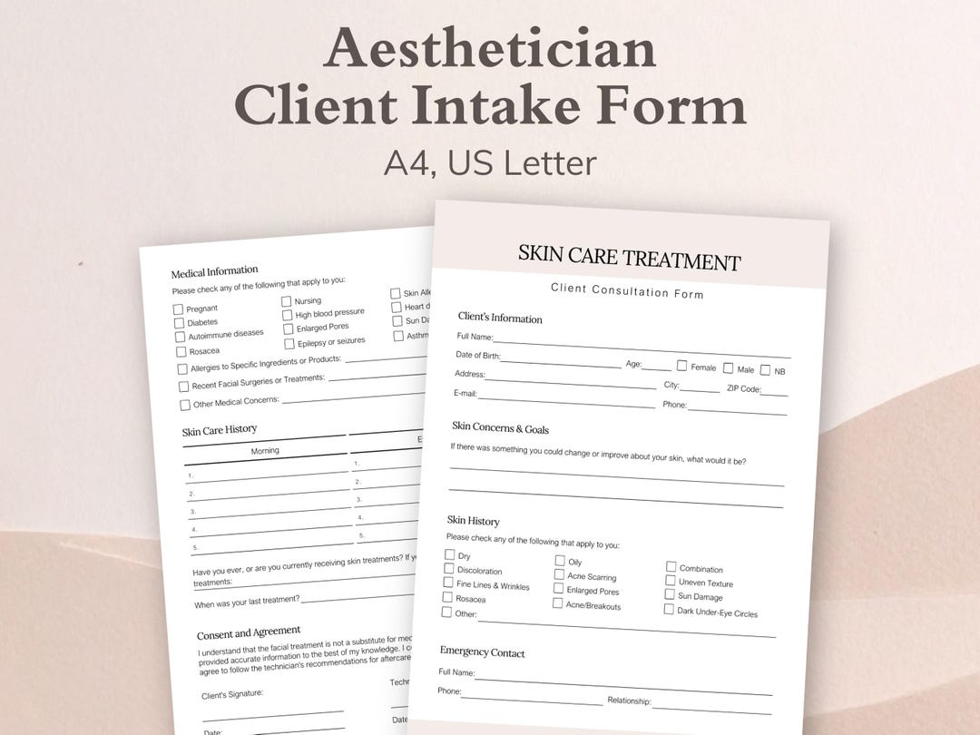 Aesthetician Client Intake Form for Skincare Treatment | Facial ...
