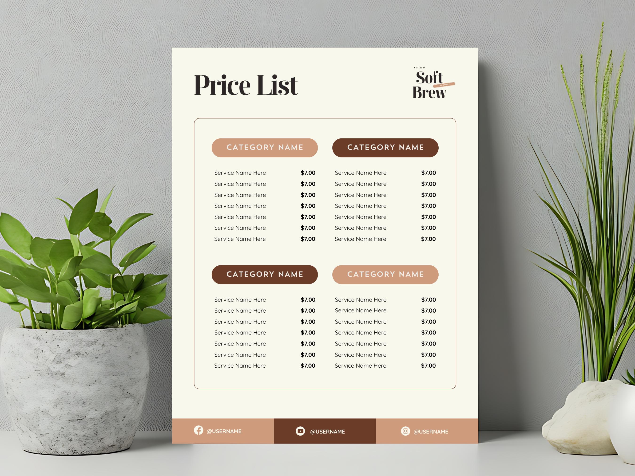 Editable Price List Template Canva | Minimalist Service Menu Design ...