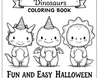 Halloween Coloring Book Printable PDF | Spooky Dinosaur Easy Bold Pages | Instant Digital Download