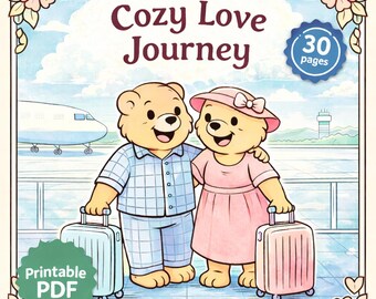 Girls Coloring Book Printable PDF – Cute Romantic Bears, Cozy Love Scenes, Easy Bold Outlines, Instant Download