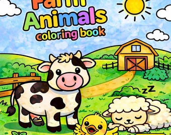 Libro para colorear de animales de granja en PDF imprimible / Páginas para colorear fáciles con contornos definidos / Descarga instantánea. Actividad artística relajante para principiantes.