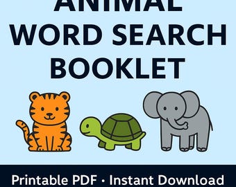 Animal Word Search Book for Kids Printable PDF | 25 Fun Puzzles Ages 5-10 | Instant Download Activity