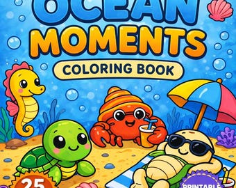 Libro para colorear del océano en PDF imprimible, páginas para colorear para aliviar el estrés, arte marino relajante, contornos sencillos y definidos, descarga digital instantánea.