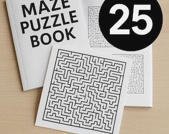 Printable Maze Puzzle Book | 25 Easy Mazes with Solutions | Beginner Activity Book PDF Instant Download