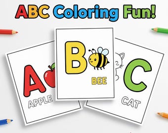 ABC Coloring Book PDF Printable | Alphabet A-Z Preschool Learning Pages | Instant Download Kids
