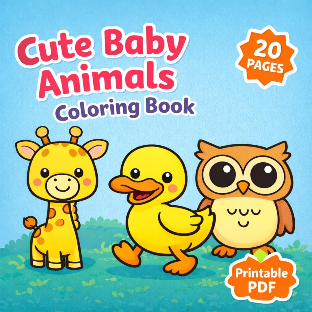 Baby Animals Coloring Book Printable PDF | 40 Pages | Easy Bold Designs ...