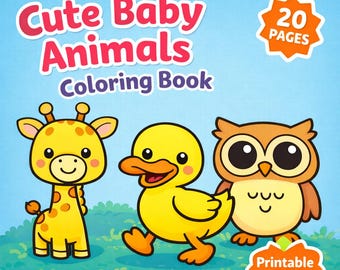 Libro para colorear de adorables crías de animales en formato PDF imprimible, páginas para colorear de animales fáciles de descargar al instante, diseños sencillos y llamativos para principiantes.
