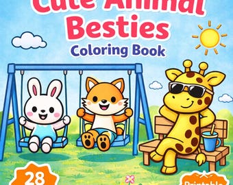 Libro para colorear de adorables animales (PDF imprimible) / Páginas para colorear fáciles con contornos definidos / Descarga instantánea (tamaño carta estadounidense)