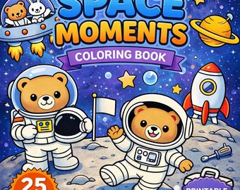 Space Coloring Book Printable PDF | Easy Beginner Coloring Pages, Instant Download, Stress Relief Art Therapy Activity