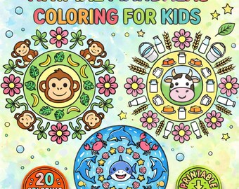 Animal Coloring Book Printable PDF – 20 Bold & Simple Animal Mandala Pages, Easy Beginner Coloring