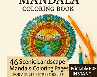 46 Scenic Landscape Mandala Coloring Pages – Adult Coloring Book for Relaxation (Printable PDF)