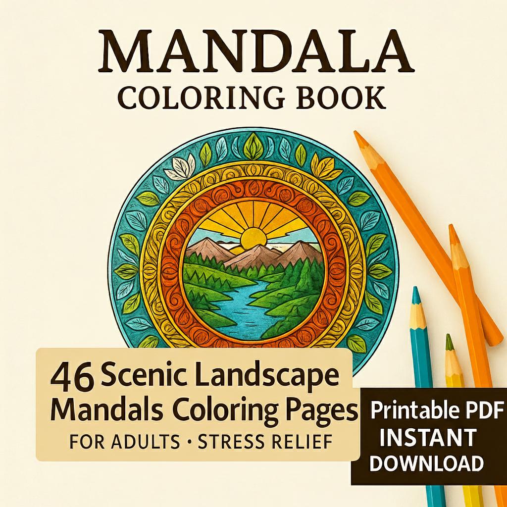 Scenic Landscape Mandala Coloring Book PDF | 46 Pages | Stress Relief ...