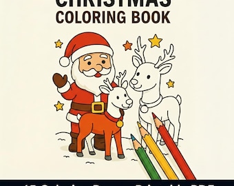Kawaii Christmas Coloring Book Printable PDF | 65 Cute Holiday Pages for Kids | Instant Download