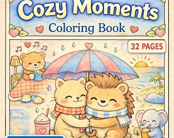 Cozy Moments Coloring Book | 32 Cute & Calming Printable Pages | Adorable Animals Coloring PDF for Relaxation