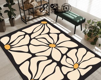 Tapis à fleurs rétro des années 70 : décoration bohème minimaliste