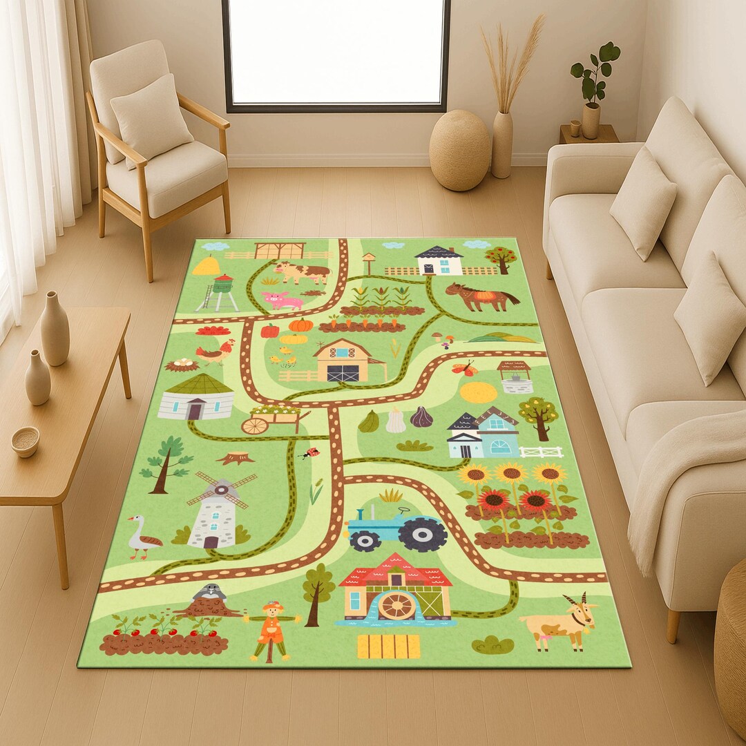 Farm Animal Nursery Rug, Play Road Carpet - Etsy