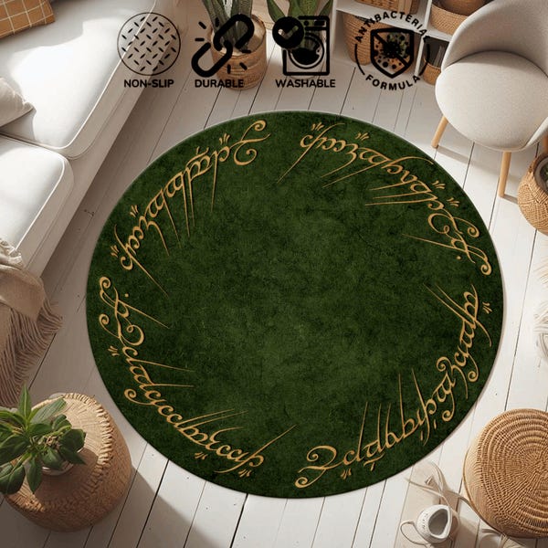 Lord Of The Rings Round Rug: Elvish Script, Boys Room Decor