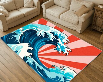 Japanese Wave Rug: Hokusai Ocean Art Inspired