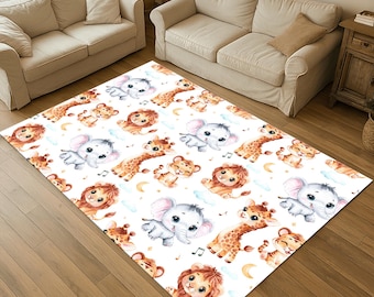 Woodland Nursery Rug: Animals Themed Non-Slip Kids Play Rug