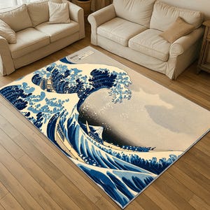 The Great Wave rug: Japanese wave rug, Hokusai Inspired Ocean Art Rug