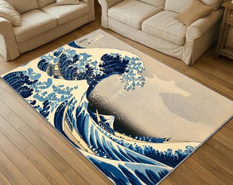 Wave Rug: Hokusai Japanese Art Ocean Decor