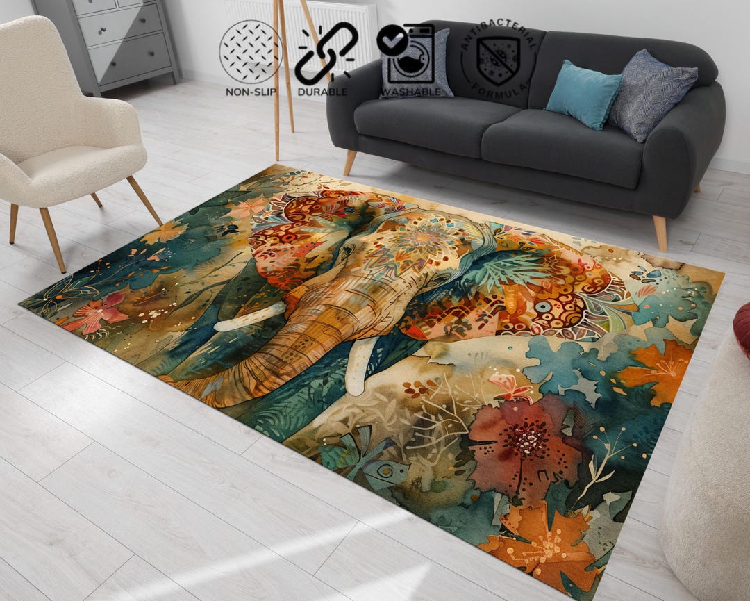 Abstract African Rug Colorful Elephant Rug: Abstract African Design, Non-slip - Etsy