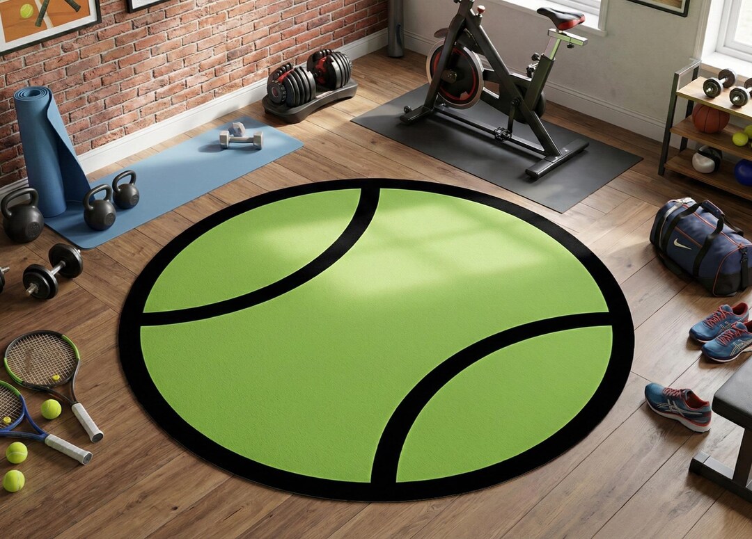 Tennis Coloured Rug Tennis Ball Round Rug: Non-slip Sports Decor - Etsy