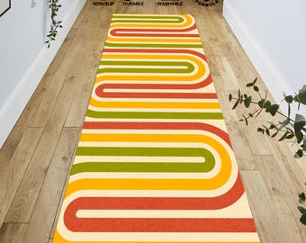 ミッドセンチュリーモダン幾何学模様ラグ：ヒッピーレトロ廊下ランナー
