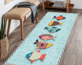 Fish Runner Rug: Washable Nonslip Kitchen Decor