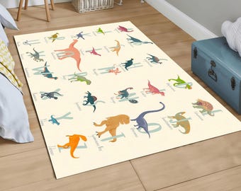 Dinosaur Alphabet Kids Rug: Educational Play Mat, Non-Slip