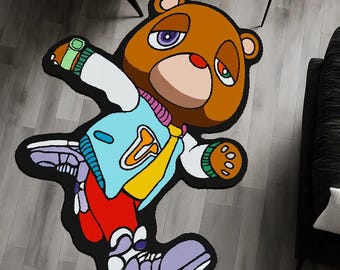 Tapete Kanye West Urso: Decoração de Arte Hip-Hop, Tapetes Personalizados, Decoração Moderna para Sala de Música