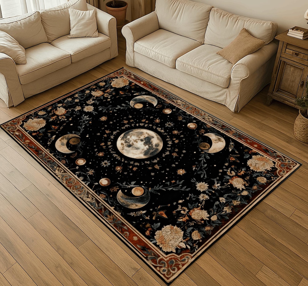 Moon Face Rug Moon Phase Floral Rug: Celestial Home Decor - Etsy