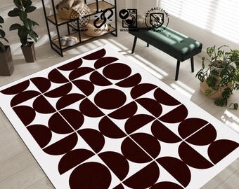 Tapis géométrique noir et blanc : décoration bohème minimaliste