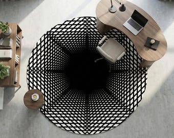 3D Vortex Rug: Round Optical Illusion, Modern Home Decor