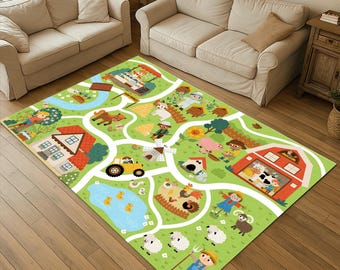 Farm Animals Kids Rug, Custom Nursery Decor