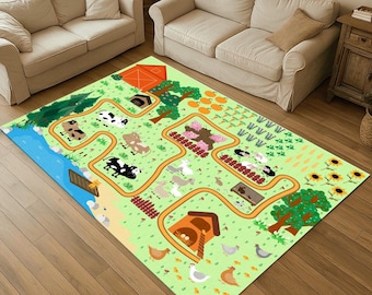 Farm Theme Rug For Kids: Animals Nursery Farm Carpet