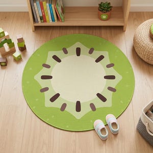 Kiwi Slice Round Rug: Playroom Mat, Easy Clean Floor Covering