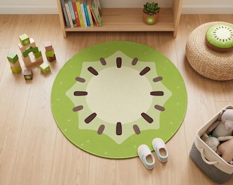 Kiwi Slice Round Rug: Playroom Mat, Easy Clean Floor Covering