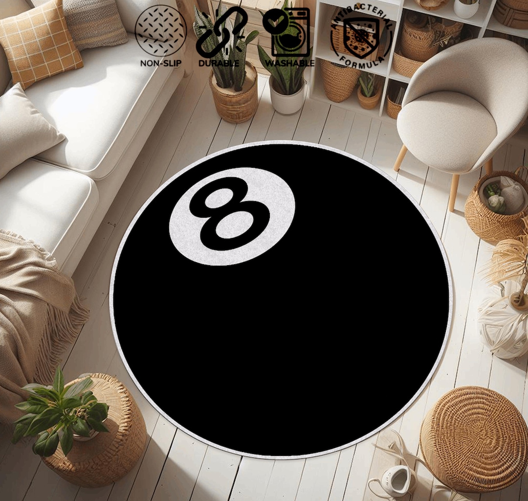 Black 8 Ball Rug: 8 Ball Billard Round Rug - Etsy