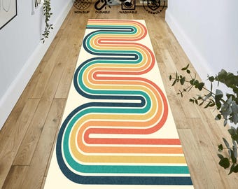 ミッドセンチュリーモダン幾何学模様ラグ：ヒッピーレトロ廊下ランナー