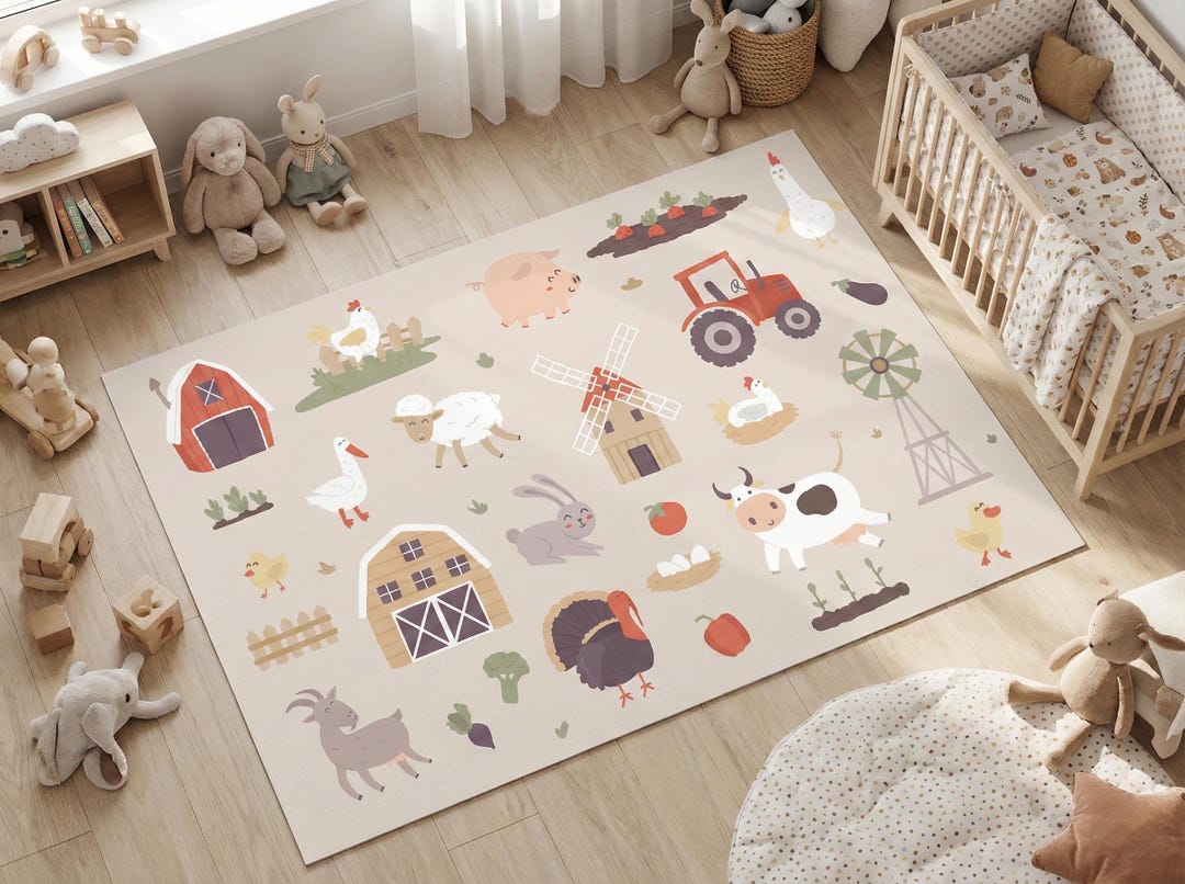 Farm Rug for Kids; Farming Animal Play Rug, Rugs Boys - Etsy