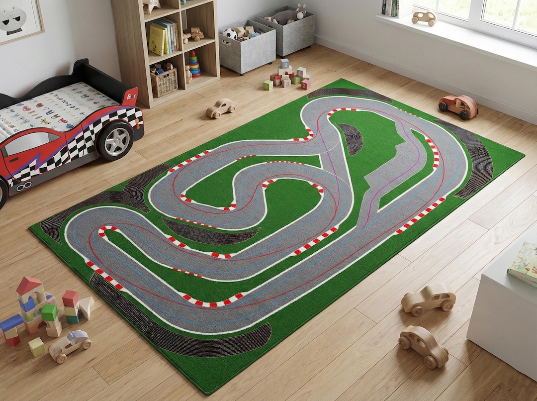 Race Track Kids Rug: Nursery Car Carpet - Etsy