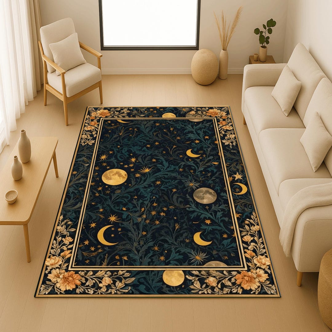 Celestial Star and Moon Rug: Half Moon &gothic Stars Nebula Design - Etsy