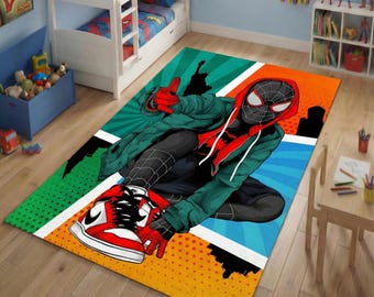 Custom Miles Morales Spiderman Rug: Superhero Kids Room Decor