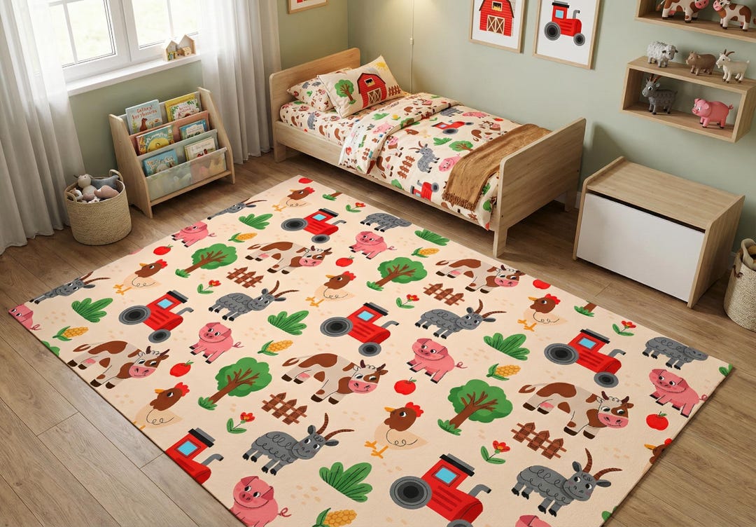 Kids Ranch Rug Kids Farm Play Rug: Animals, Tractors, Nursery Decor - Etsy