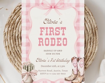 Erste Rodeo Geburtstagseinladung, Pink Cowgirl, Southwestern Ranch (Digitaler Download)