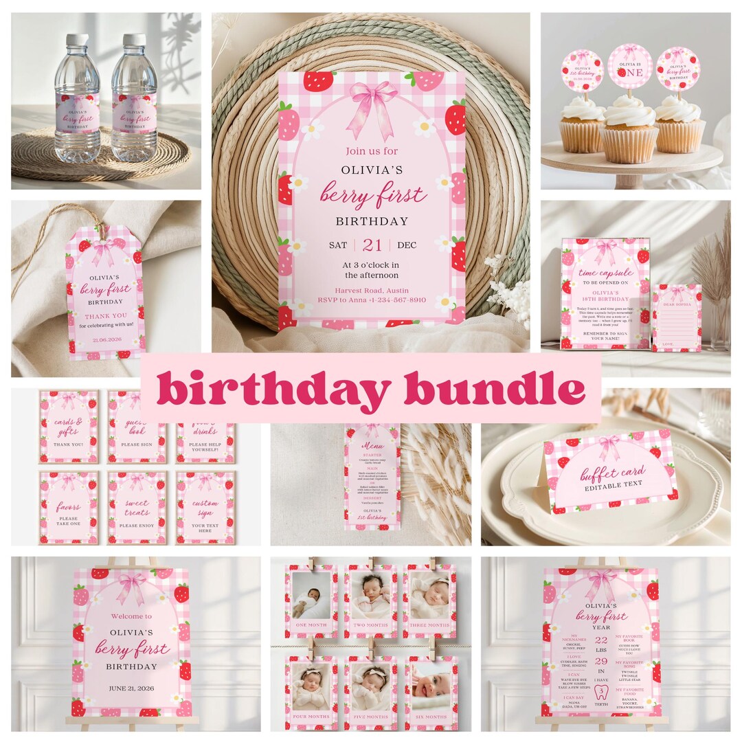 Berry First Birthday Bundle, Strawberry 1st Birthday Party Decor ...