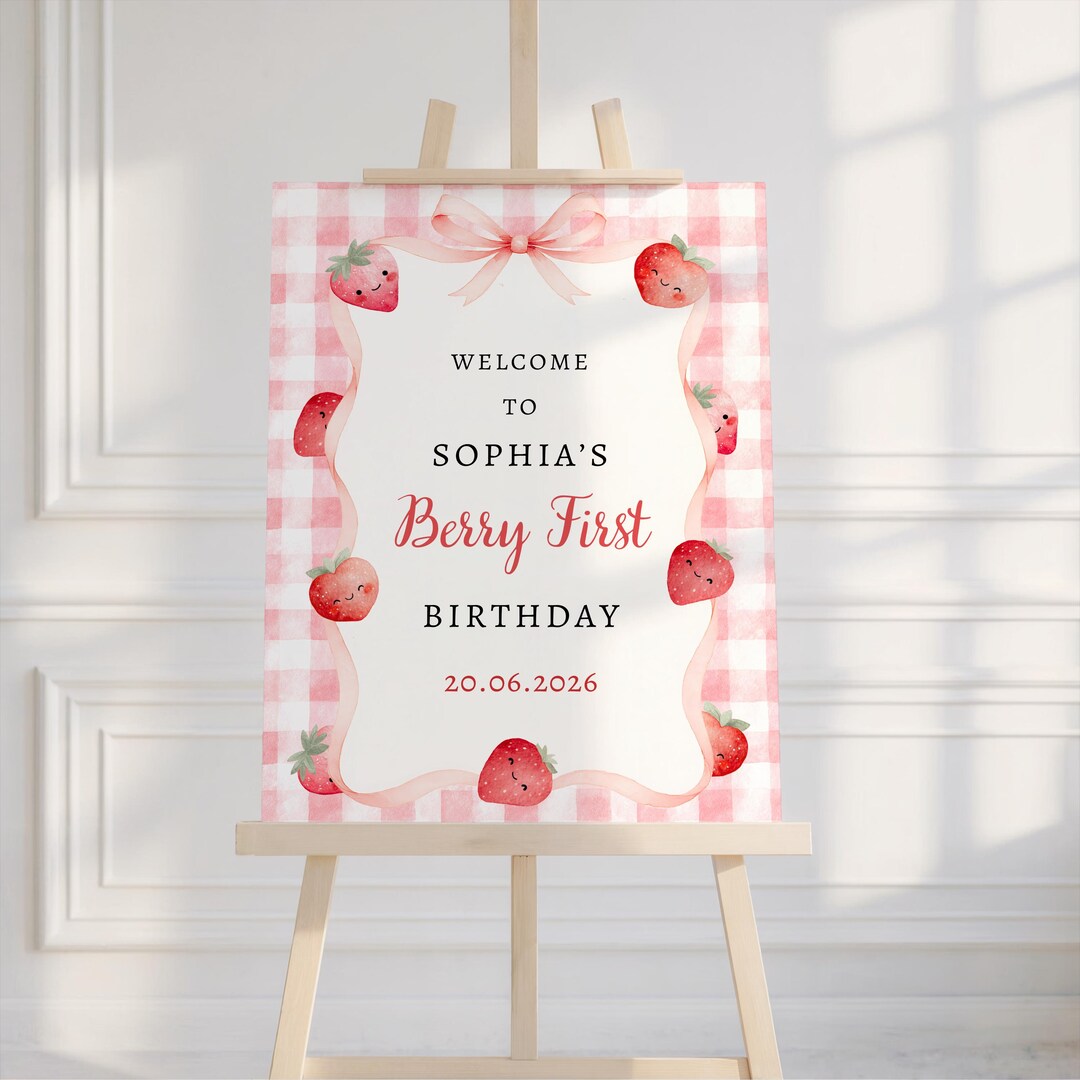 Berry First Birthday Sign Strawberry Welcome Sign Berry First Birthday ...