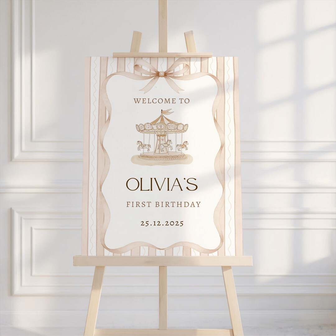 Carousel First Birthday Welcome Sign, Vintage Style (digital Download ...